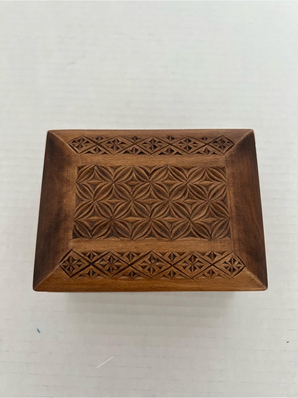 Hand-Carved Wooden Decorative Trinket Box - Brown